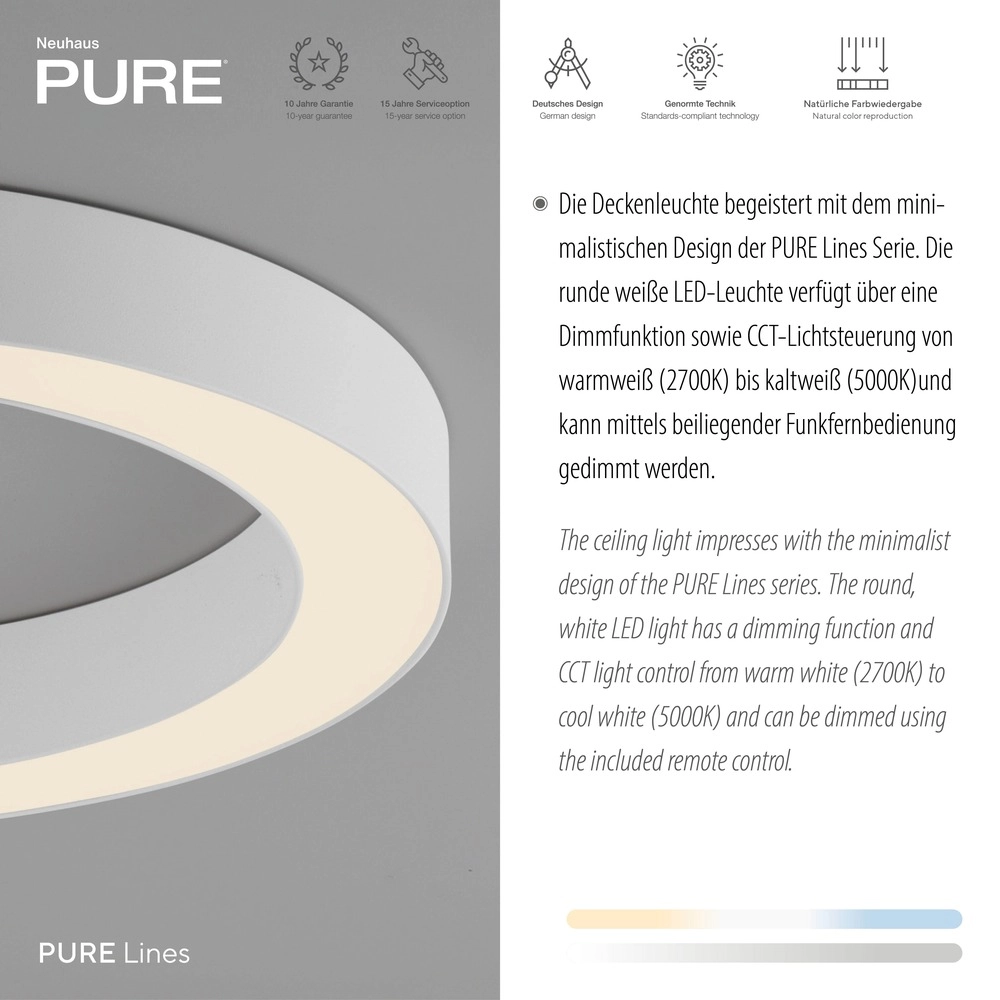 Strakke led plafondlamp Pure Lines Round Ø 35cm - wit Paul Neuhaus 4012248395226
