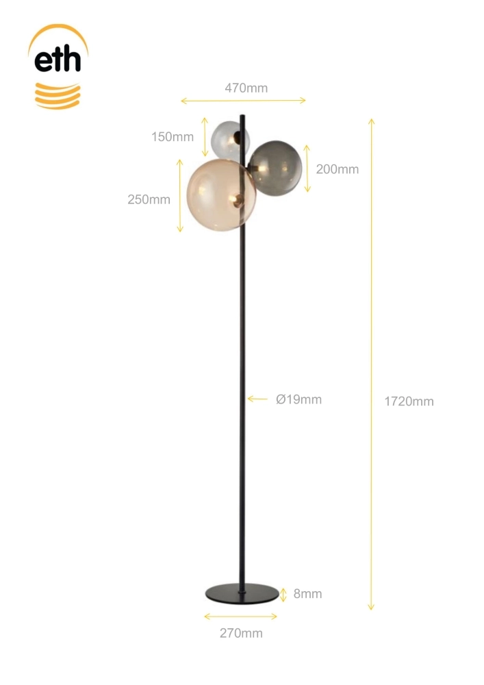 Glazen vloerlamp Shelly met bollen ETH 8720195310082