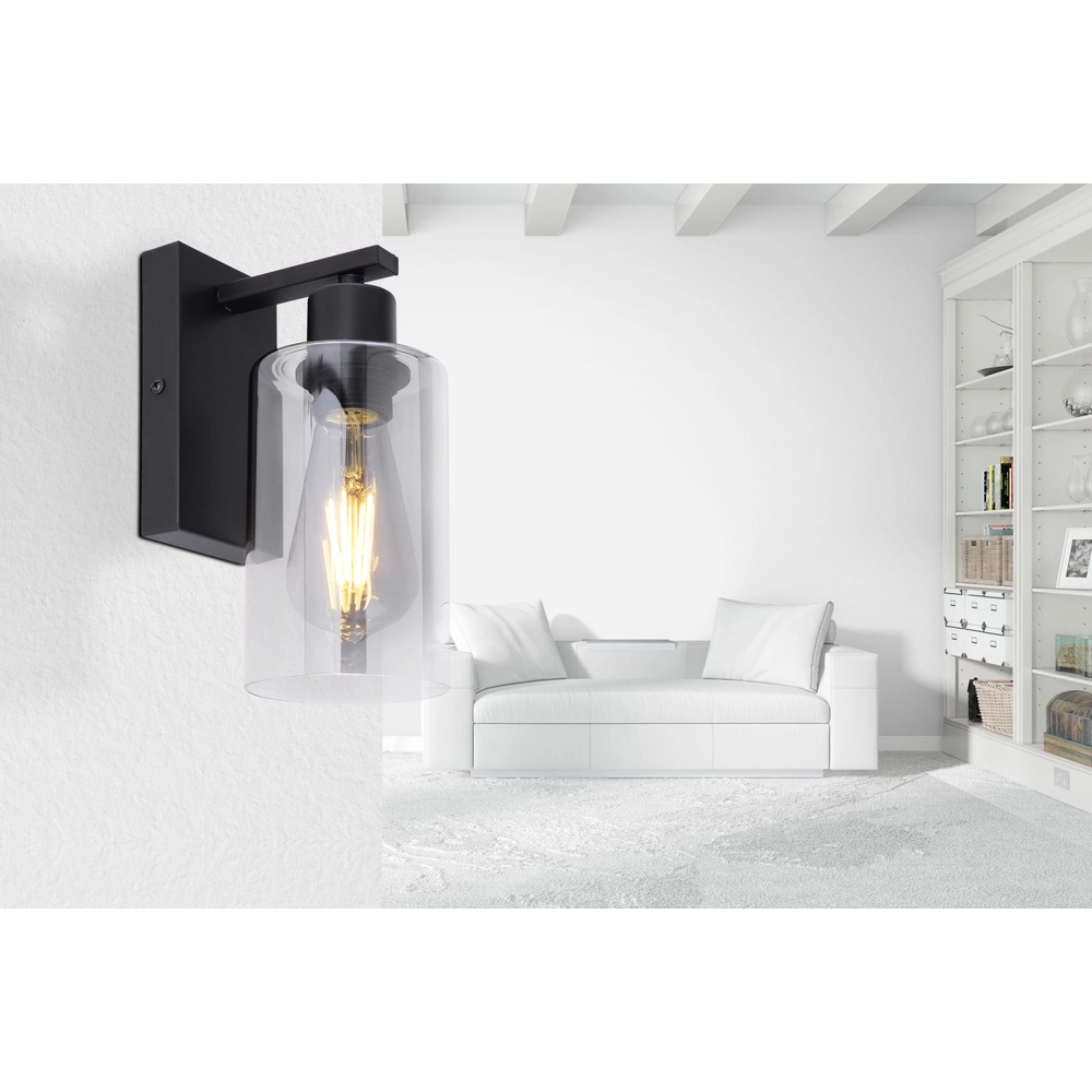 Zwarte wandlamp Hadera met smoke glas Globo 9007371402847