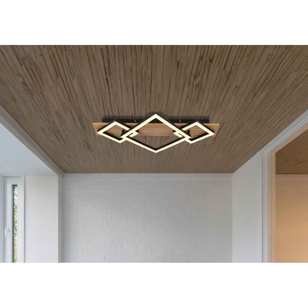 Plafondlamp Beatrix I 3 vierkanten zwart met hout Globo 9007371468393