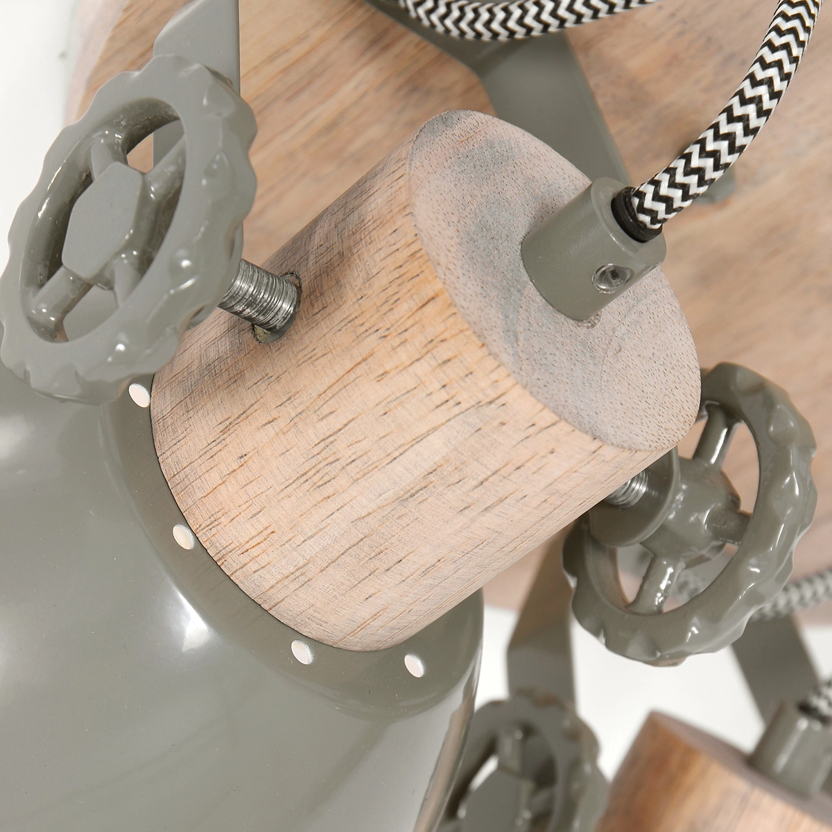 Industriële plafondlamp Gearwood 3-lichts retro groen met hout Steinhauer 8712746135398