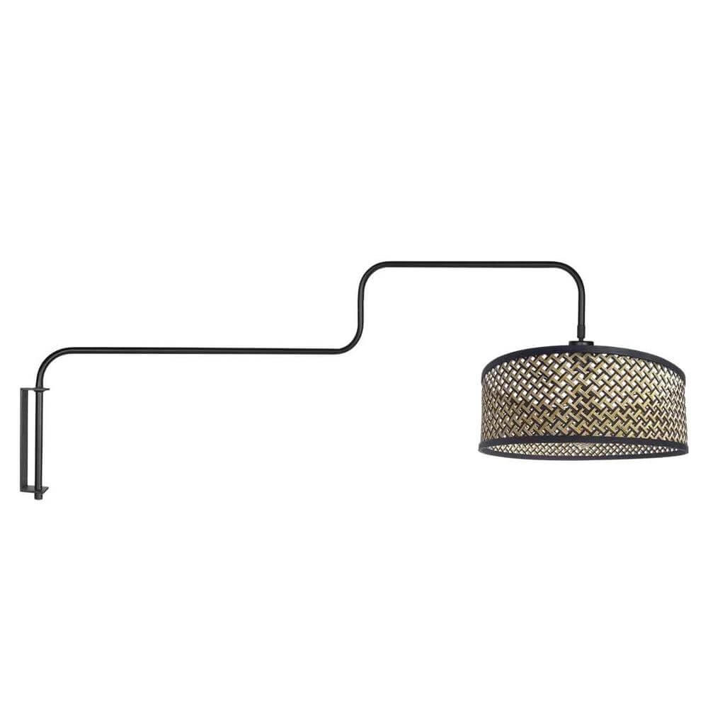 Wandlamp Bloeba zwart met bamboe kap