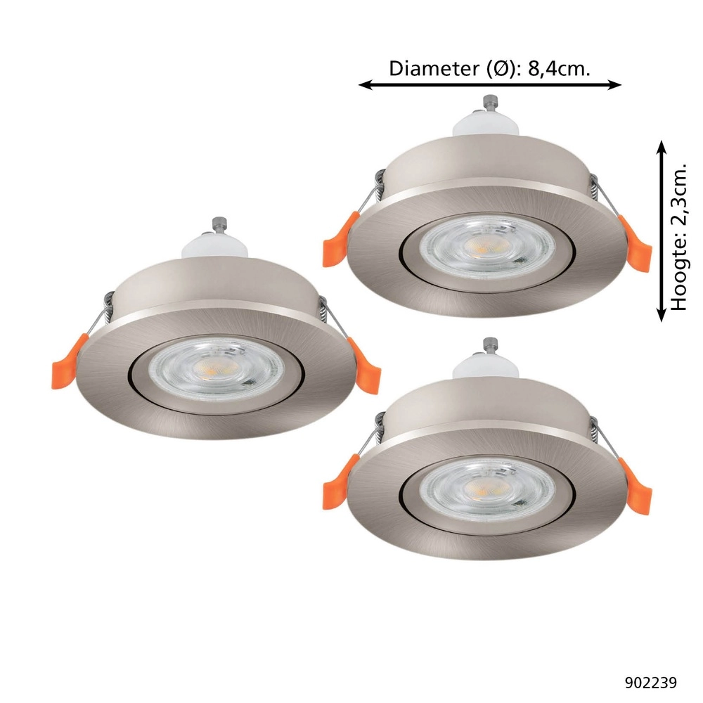 Set van 3 inbouwspots Barranco nikkel Ø 8,4cm IP44 - 3000K Eglo 9008606359202