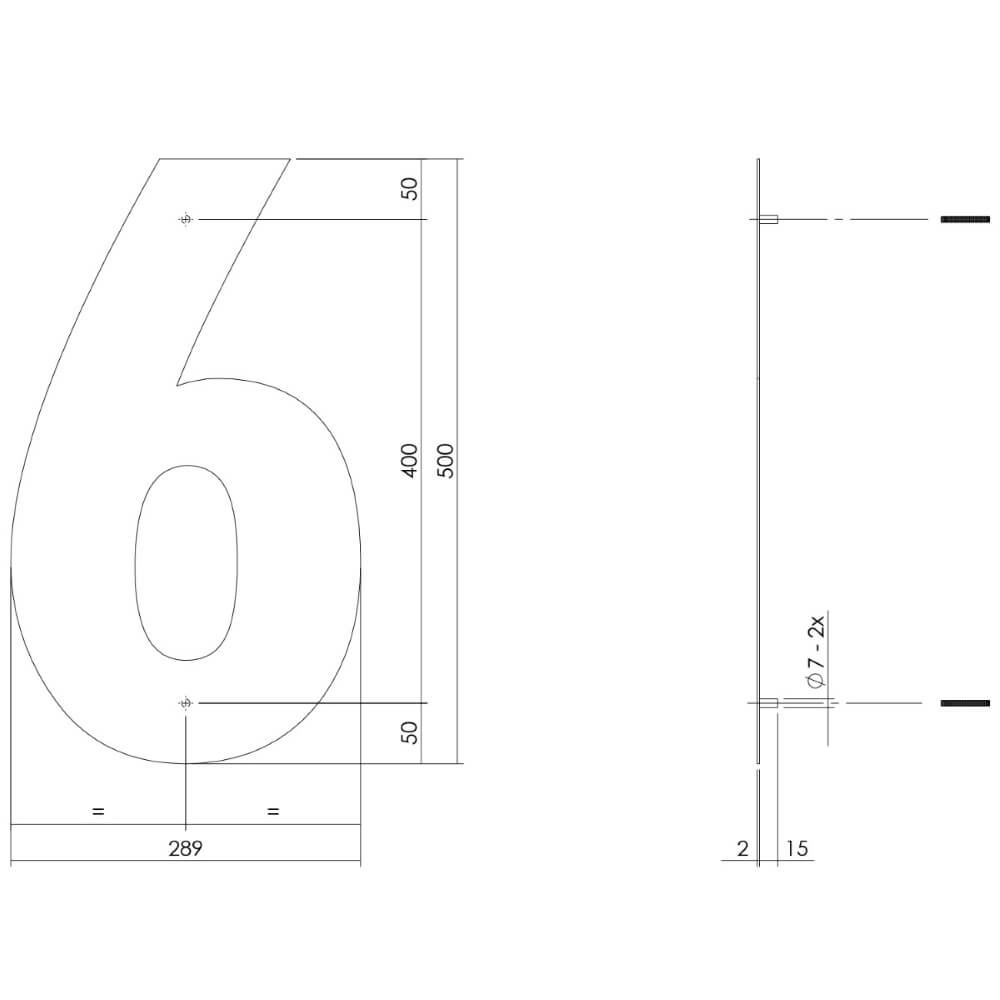 Huisnummer 6 XXL Numbra 50cm RVS Intersteel 8714186503232
