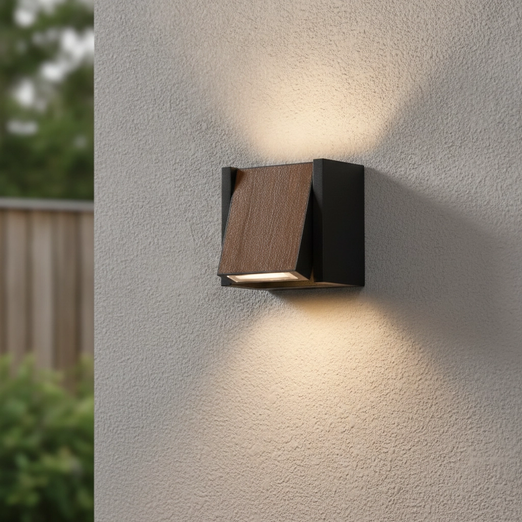 Wandlamp Kioo zwart met hout