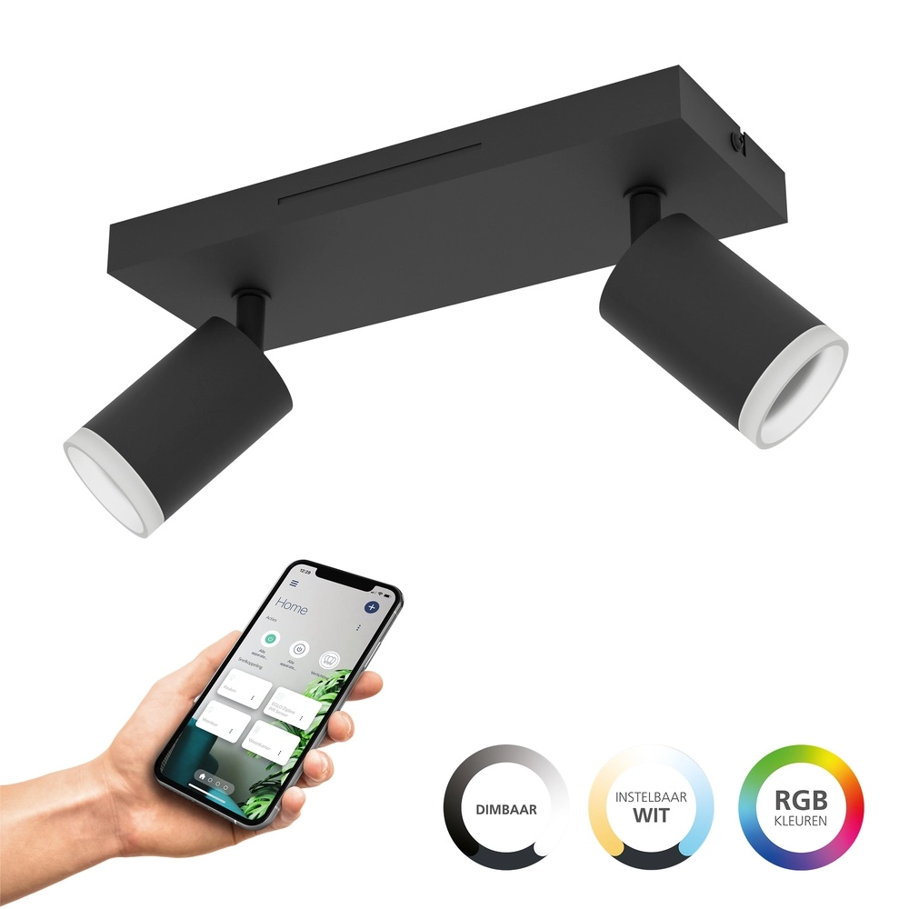 Smart opbouwspot Melitello-Z zwart 2-lichts