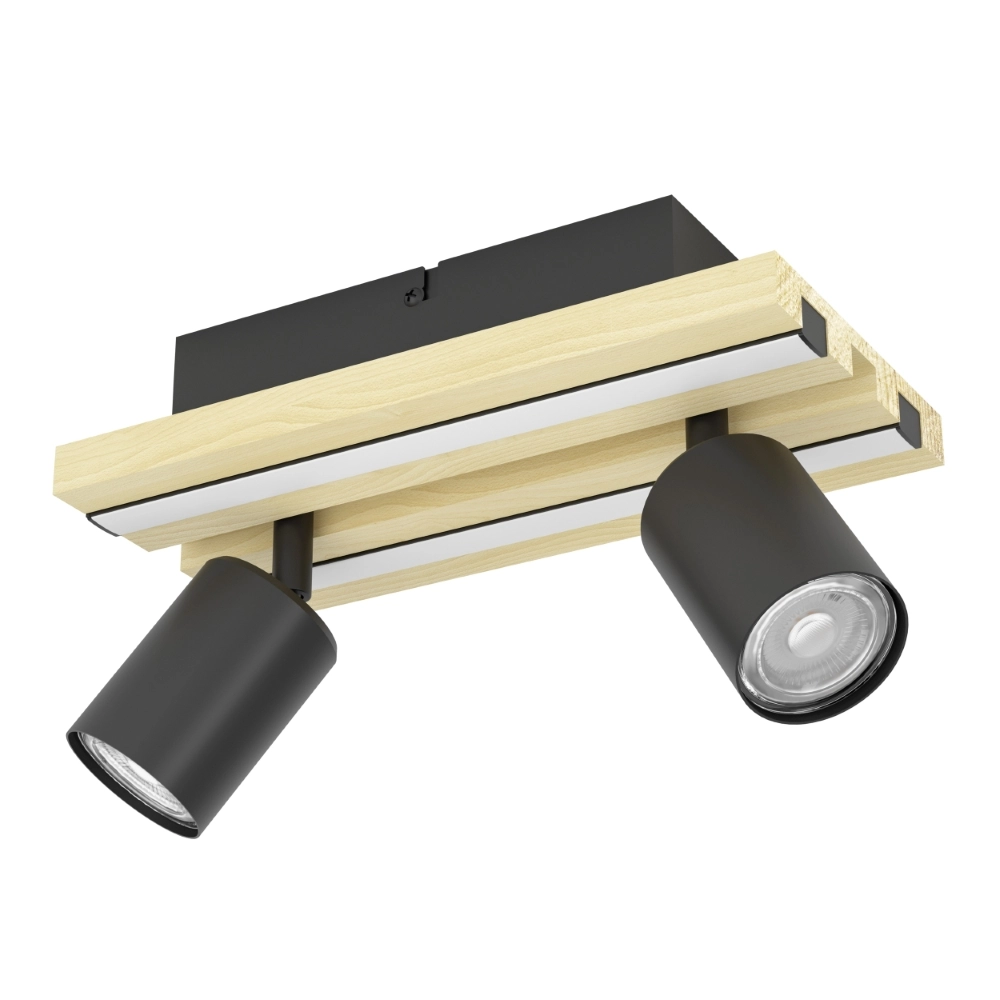 Plafondlamp dubbel Gesteira zwart met hout