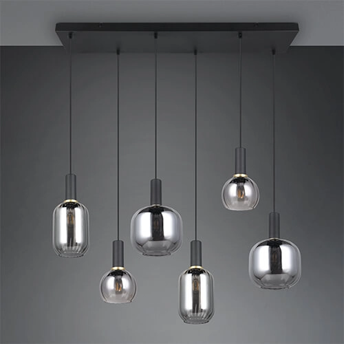 Eetkamer hanglamp Diva 6-lichts - smoke glas Trio 4017807614572