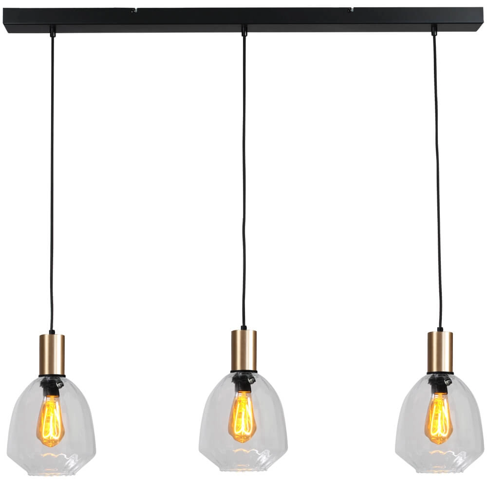 3-lichts hanglamp - goud - Porto met Nicolette clear glazen