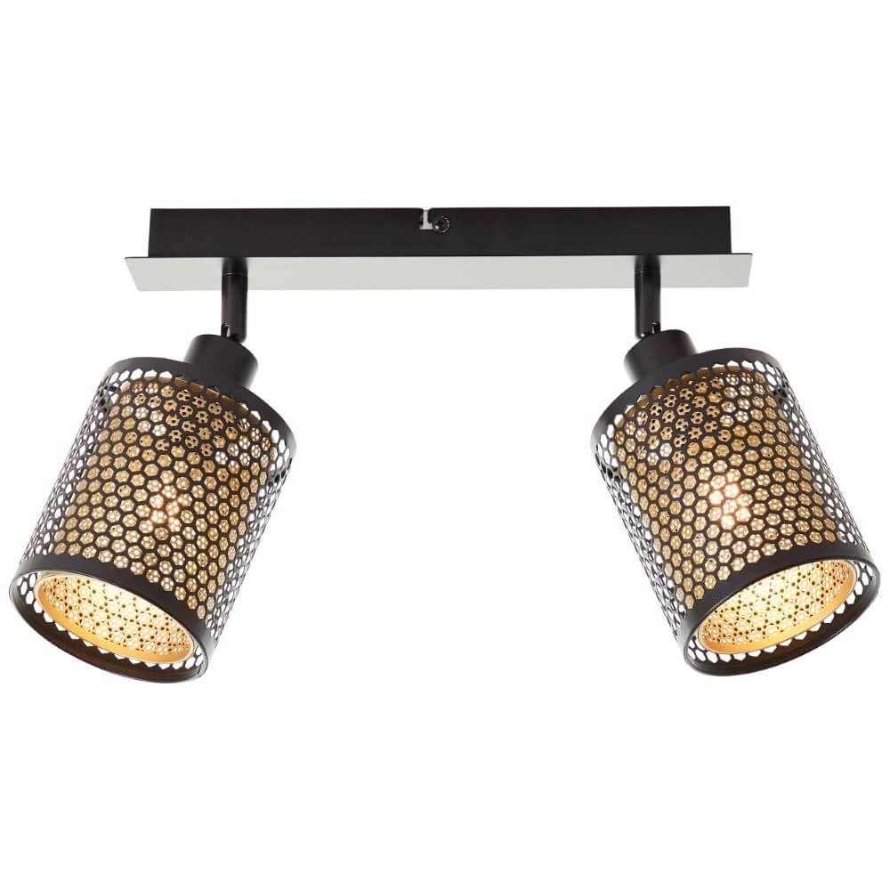 2-lichts plafondlamp Cheval zwart met goud