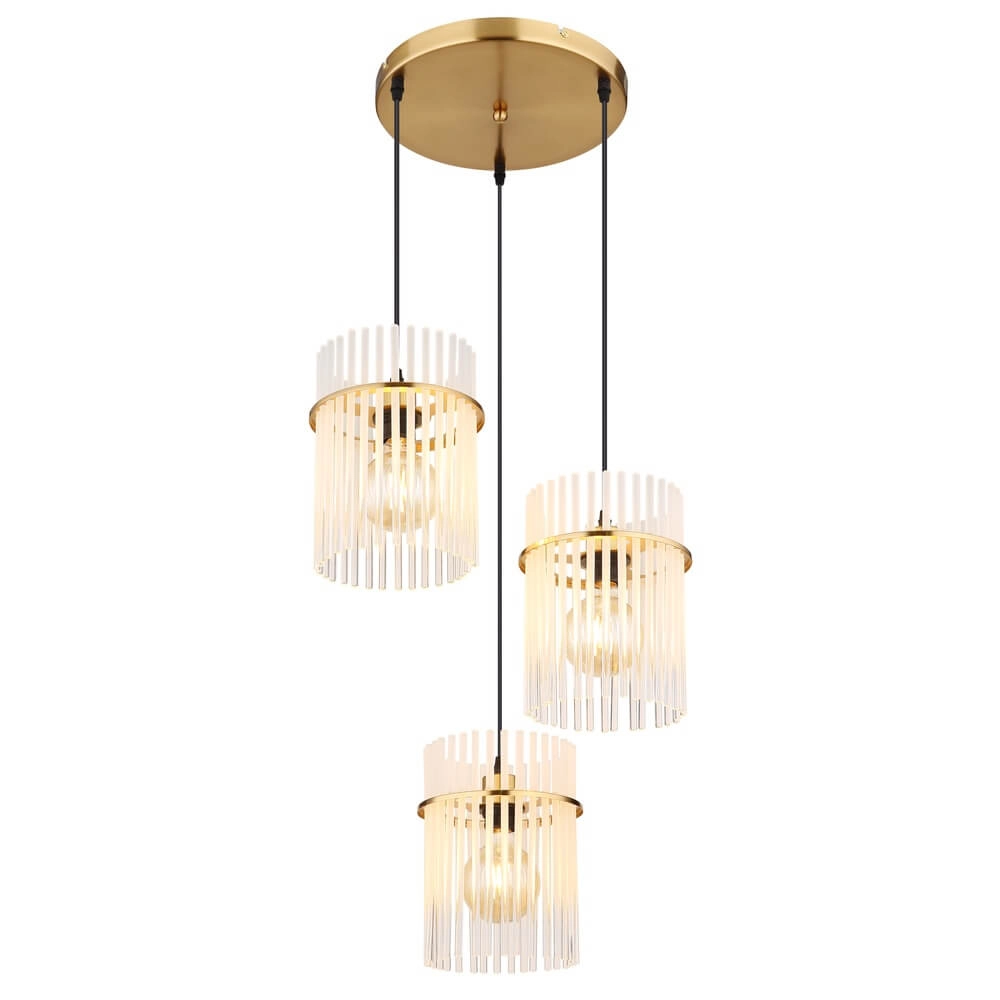 Gouden hanglamp Gorley rond met glas 3-lichts