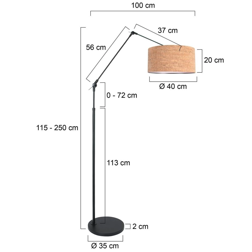 Zwarte vloerlamp Prestige Chic met kurk kap Ø40cm Steinhauer 8712746180527