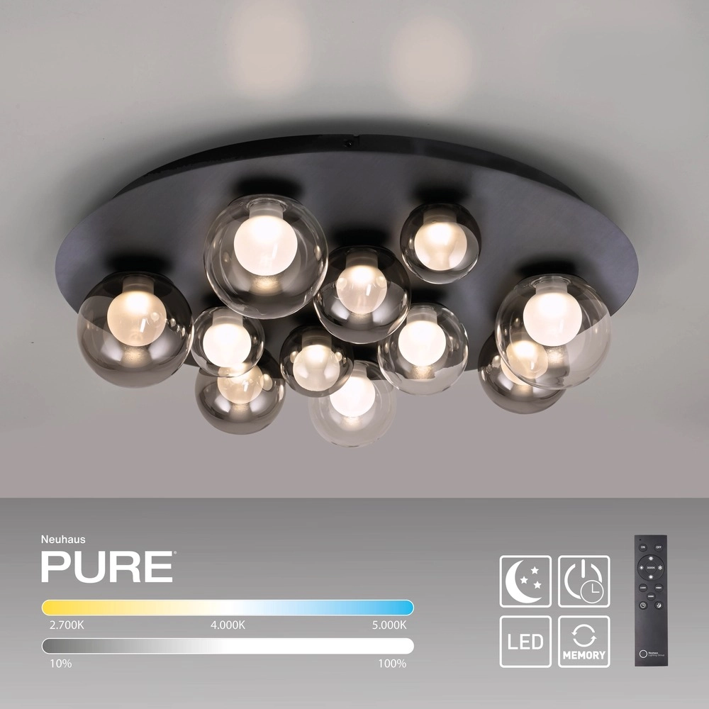 11-lichts plafondlamp Pure Popup Mystic grey met smoke glas Paul Neuhaus 4012248397176