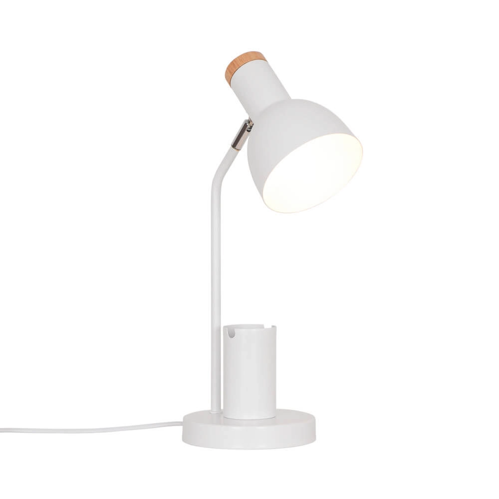Witte bureaulamp Devone met pennenbakje