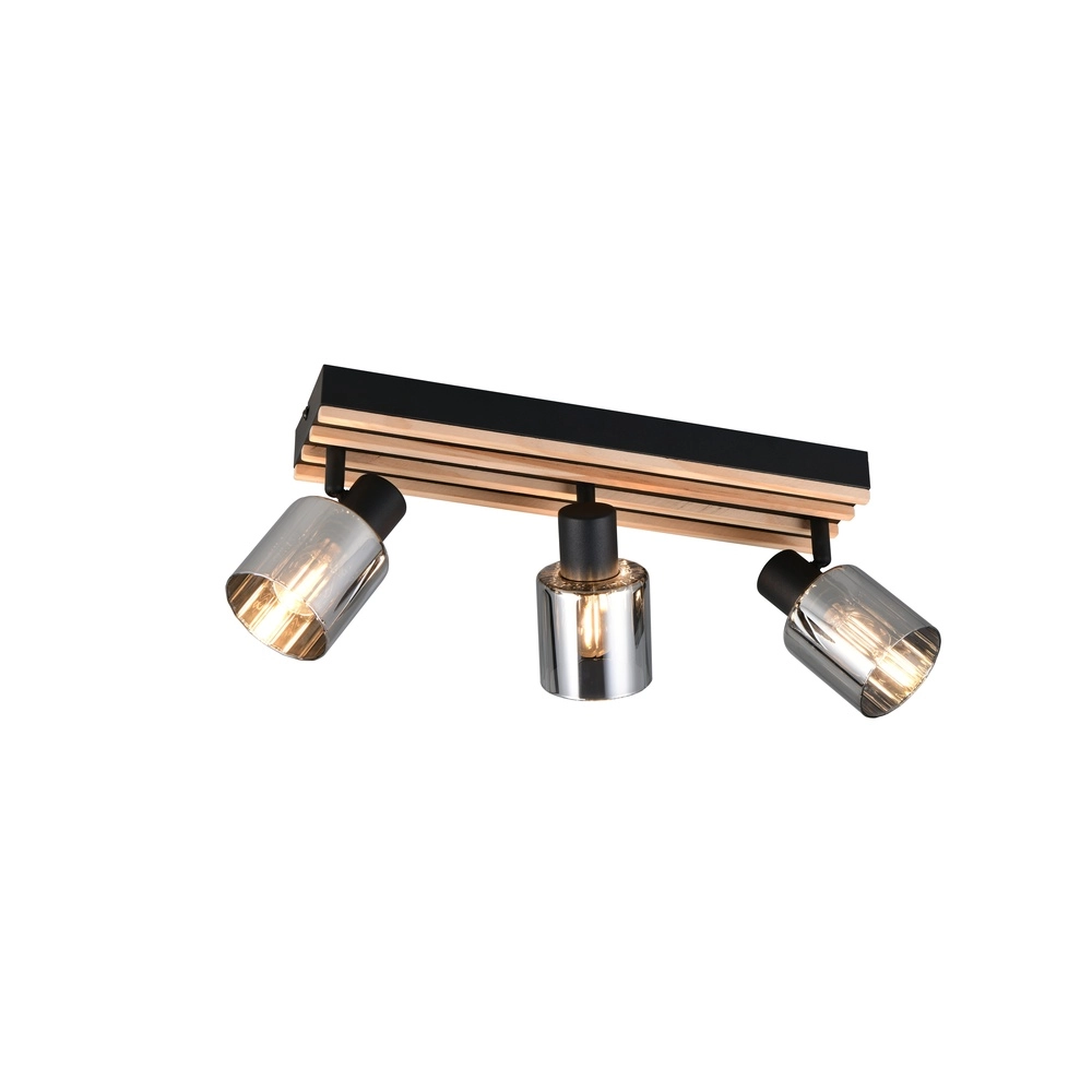Plafondlamp 3-lichts Travia zwart met hout Trio 4017807682601