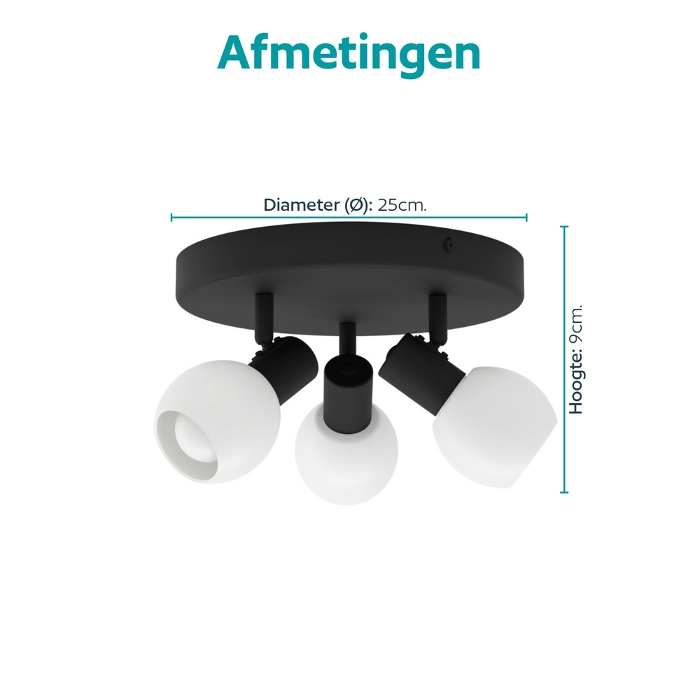 Plafondlamp Castellazo 3-lichts zwart met glas Ø 25cm Eglo 9008606392148