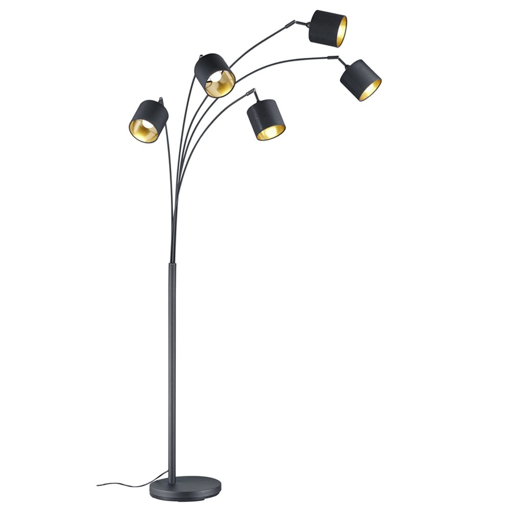 Vloerlamp Tommy 5-lichts zwart met goud