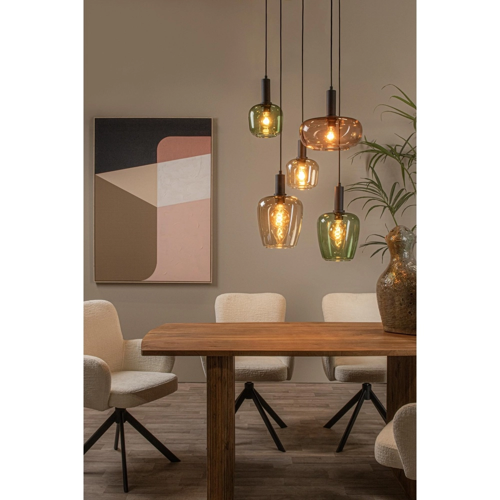 5-lichts hanglamp Ilona zwart met gekleurde glazen Lucide 5411212452757