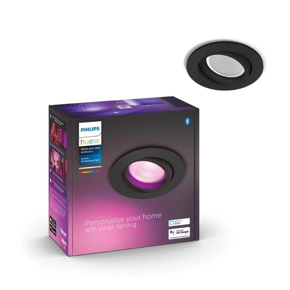 Zwarte inbouwspot Hue Centura - White and Color richtbaar Philips 8720169318915