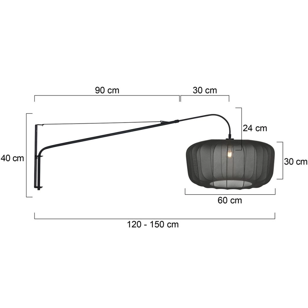 Wandlamp zwart Vela Lino met zwarte kap Ø60cm Steinhauer 8712746182507