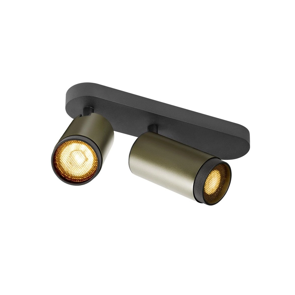 Opbouwspot Grip! L 2-lichts brons met zwarte ring