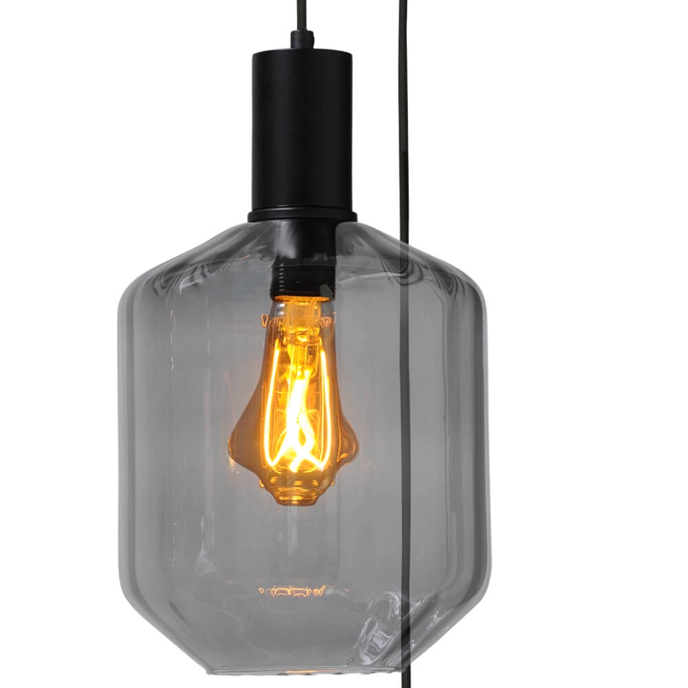 3-lichts vide hanglamp - zwart - Porto met Jagger smoke glazen Masterlight 8718121270869