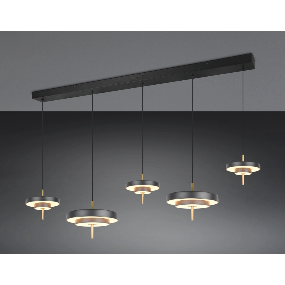 5-lichts hanglamp Keaton zwart met goud