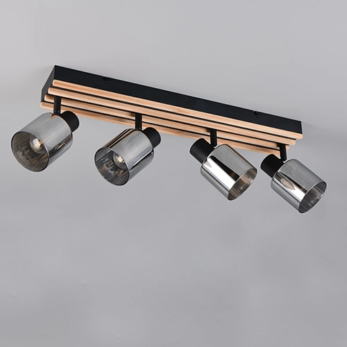 Plafondlamp 4-lichts Travia zwart met hout Trio 4017807682618