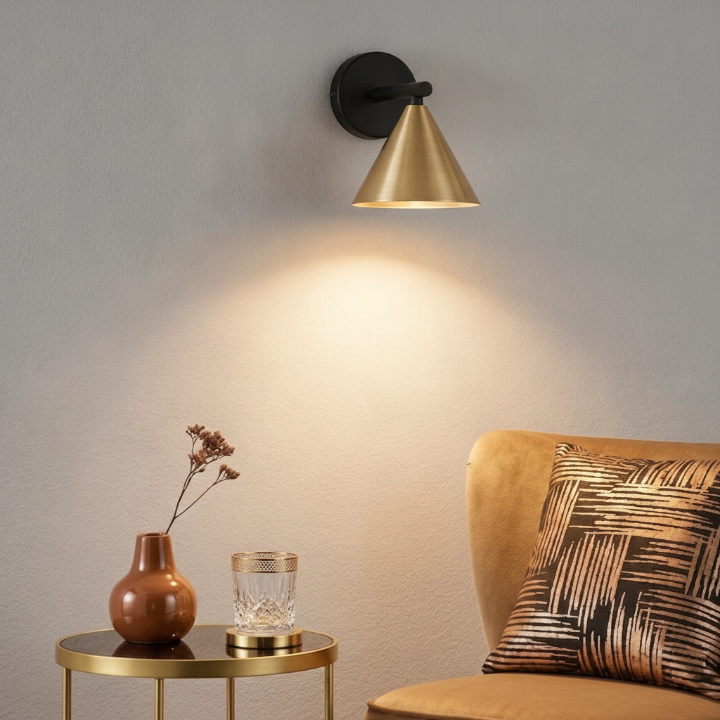 Wandlamp Conico enkel zwart met goud