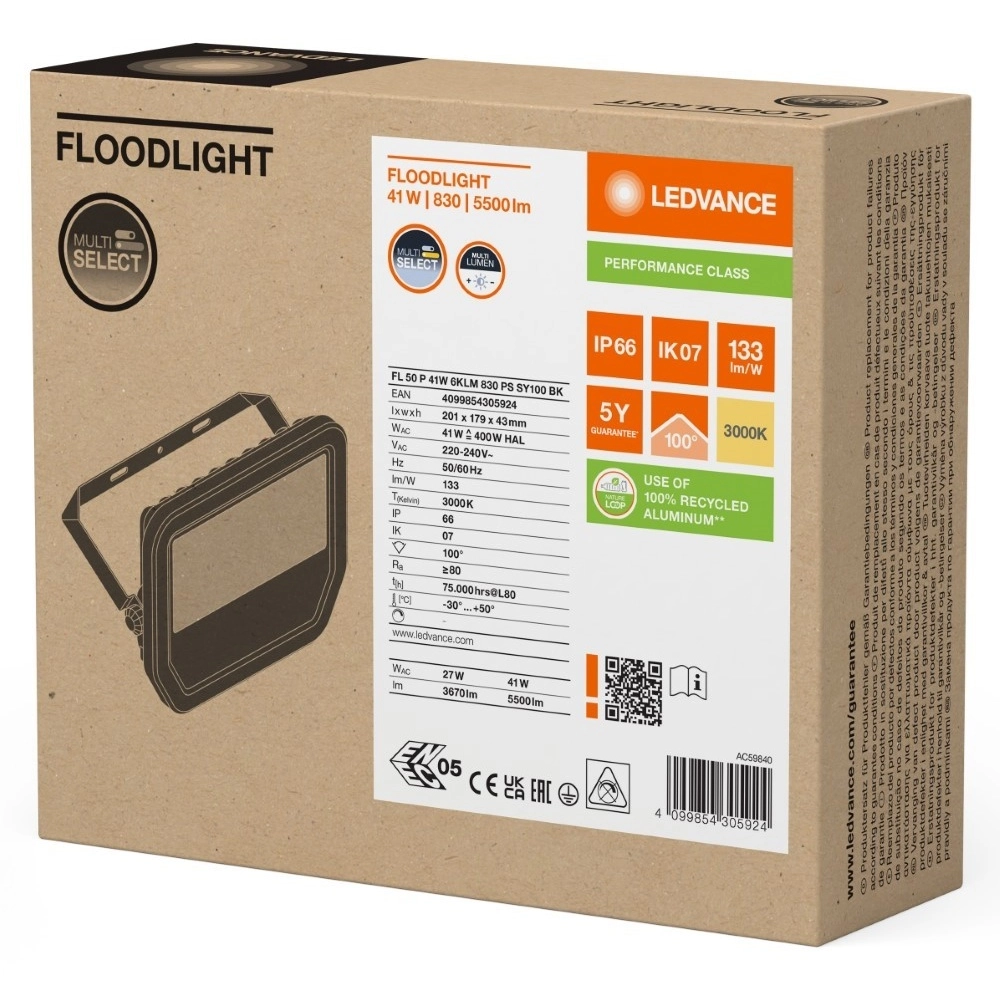 Schijnwerper Vance 41W - 3000K zwart Lyora 4099854305924