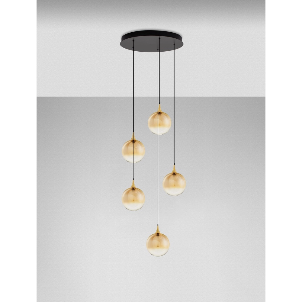 Hanglamp Orenda rond 5-lichts amber glas Lyora 5212017477651