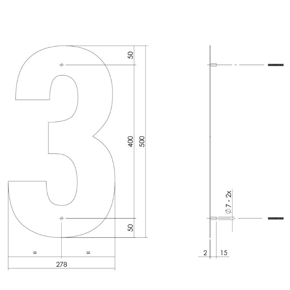 Huisnummer 3 XXL Numbra 50cm RVS Intersteel 8714186503201