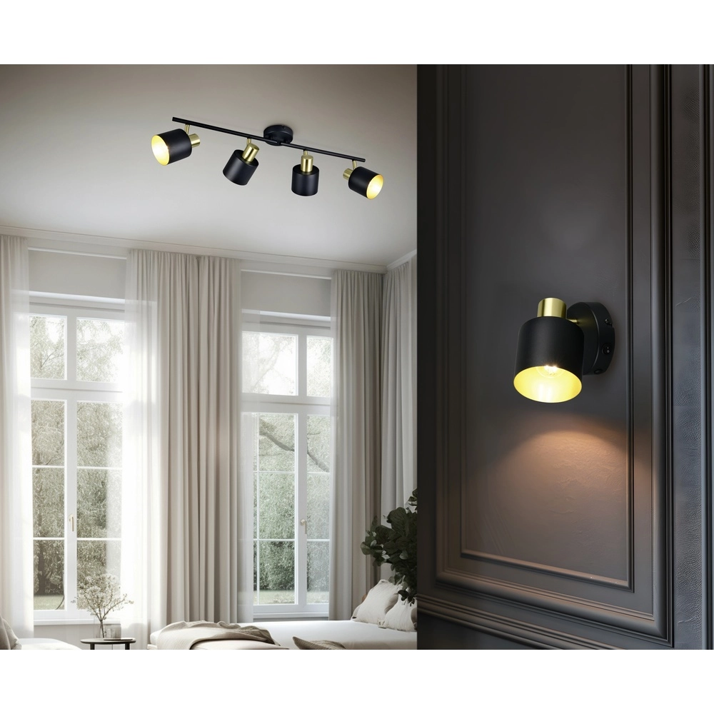 Plafondlamp Eva 4-lichts zwart met goud Trio 4017807654677