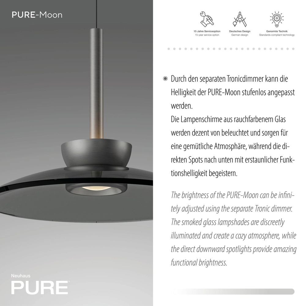 3L eettafel hanglamp Pure Moon platin met smoke glas Paul Neuhaus 4012248386309