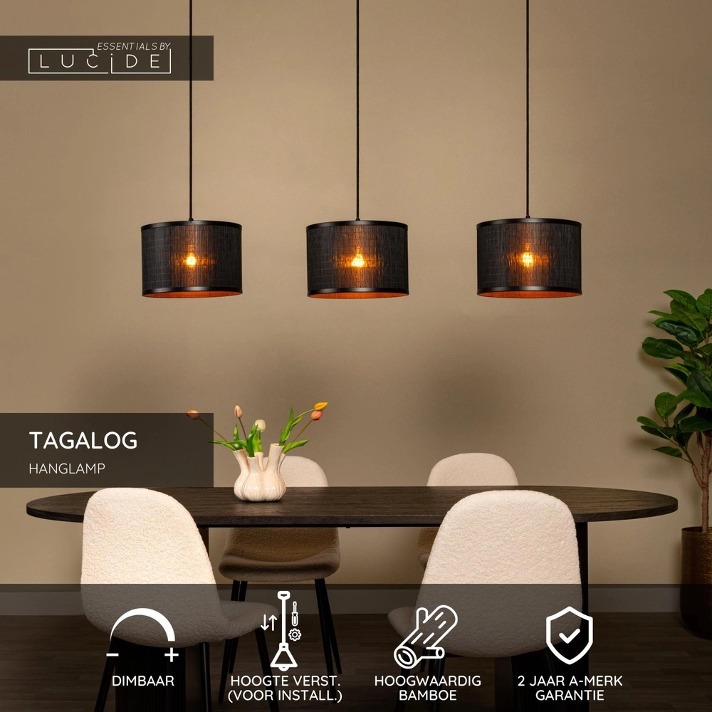 Hanglamp Tagalog 3-lichts zwart Lucide 5411212212153