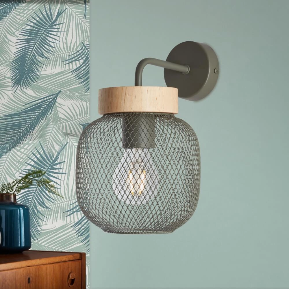 Wandlamp Giada groen met hout Brilliant 4004353354151