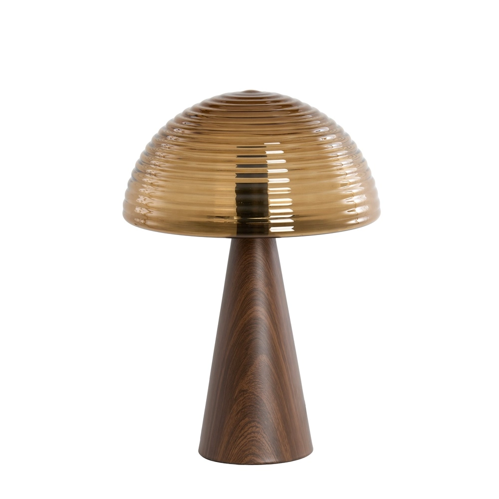 Tafellamp Mueda met bruin glas en donker hout