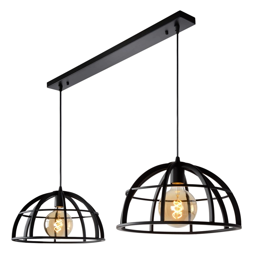 2-lichts hanglamp Dikra industrieel zwart Lucide 5411212761019