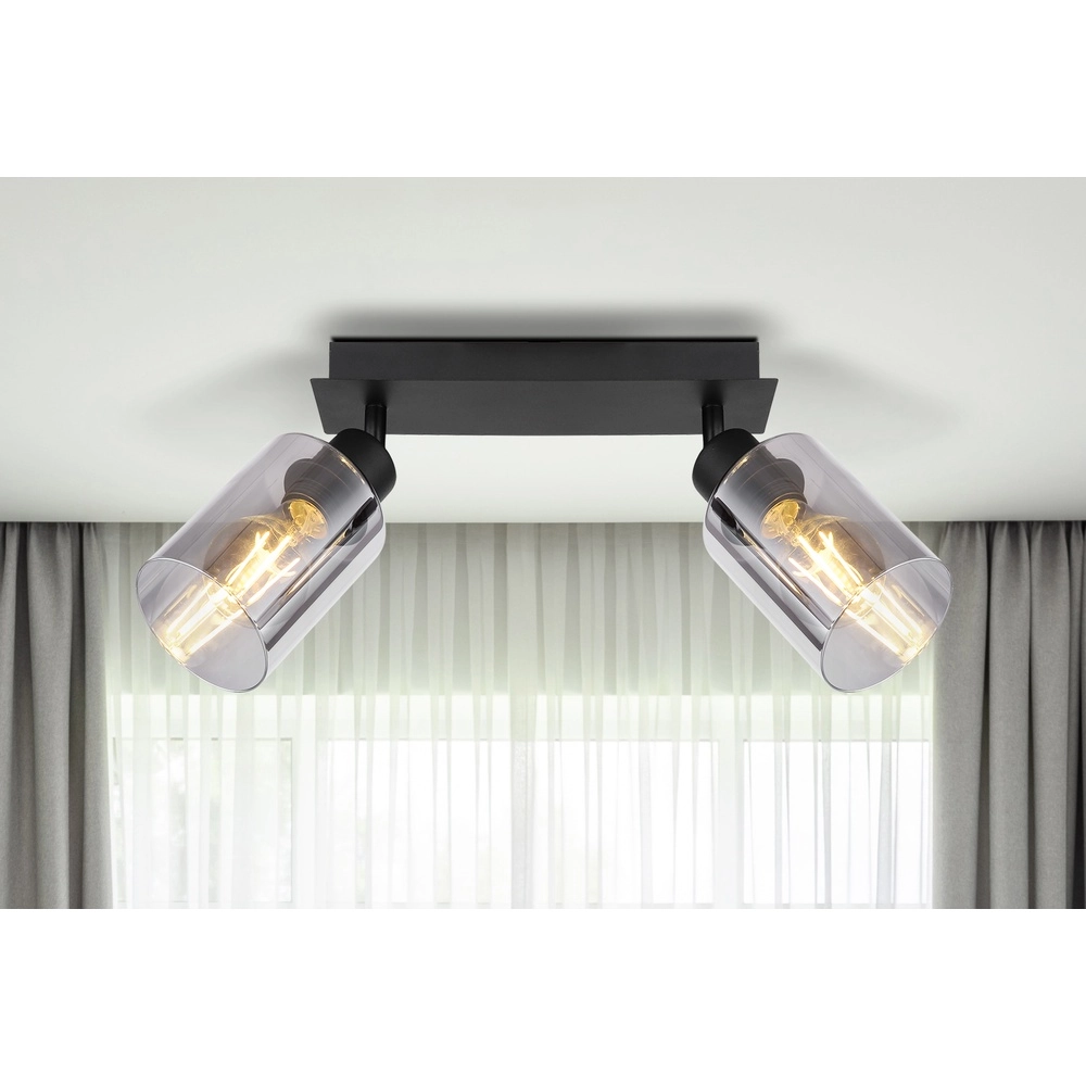 Plafondlamp Hadera 2-lichts zwart met smoke glas Globo 9007371440214