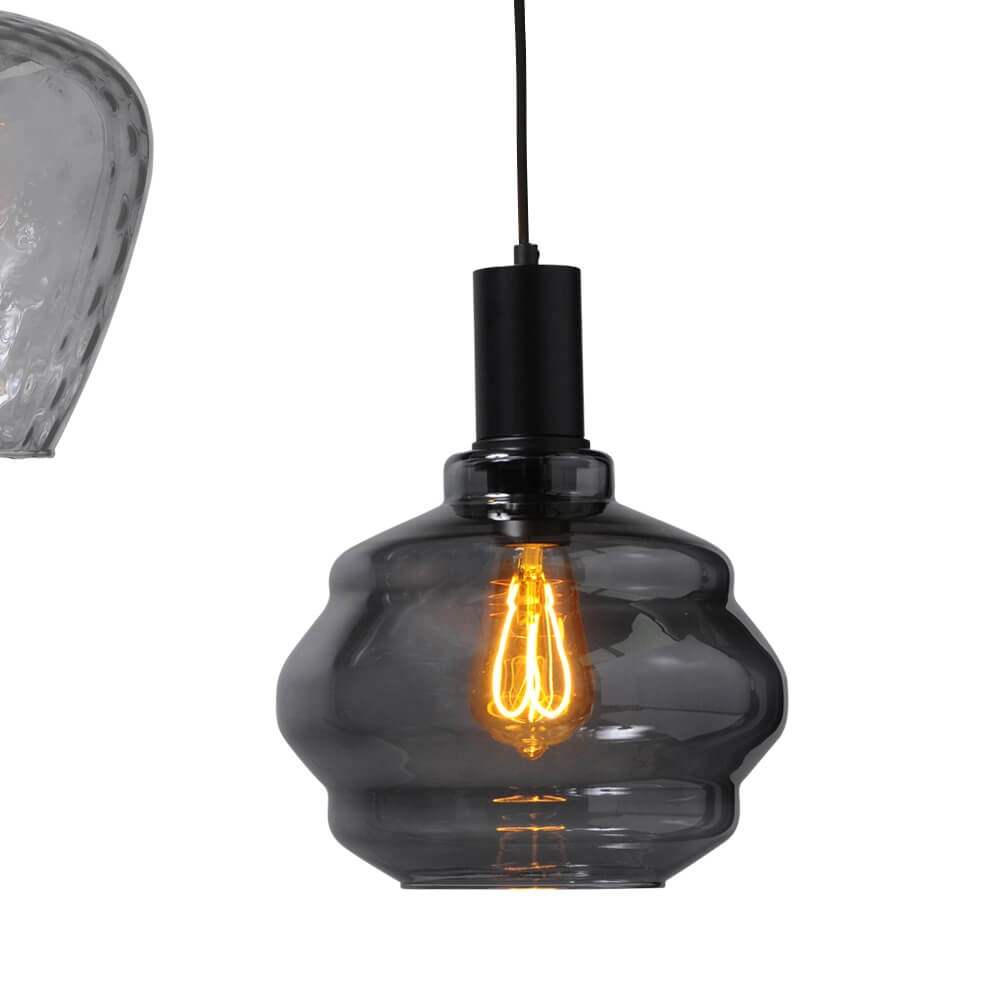 5-lichts hanglamp - zwart - Porto met verschillende glazen Masterlight 8718121270395