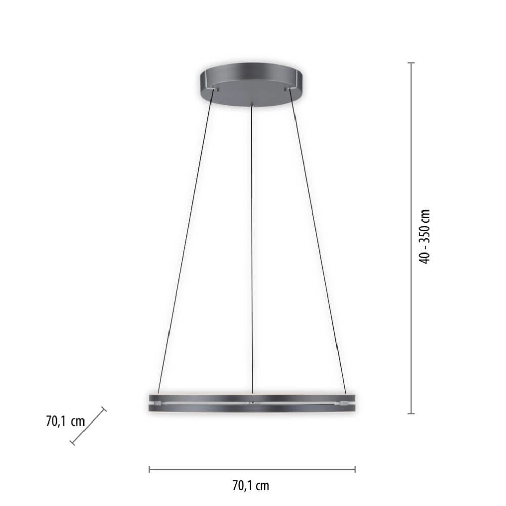 Strakke hanglamp Pure E-Loop grijs Ø 70cm Paul Neuhaus 4012248372289