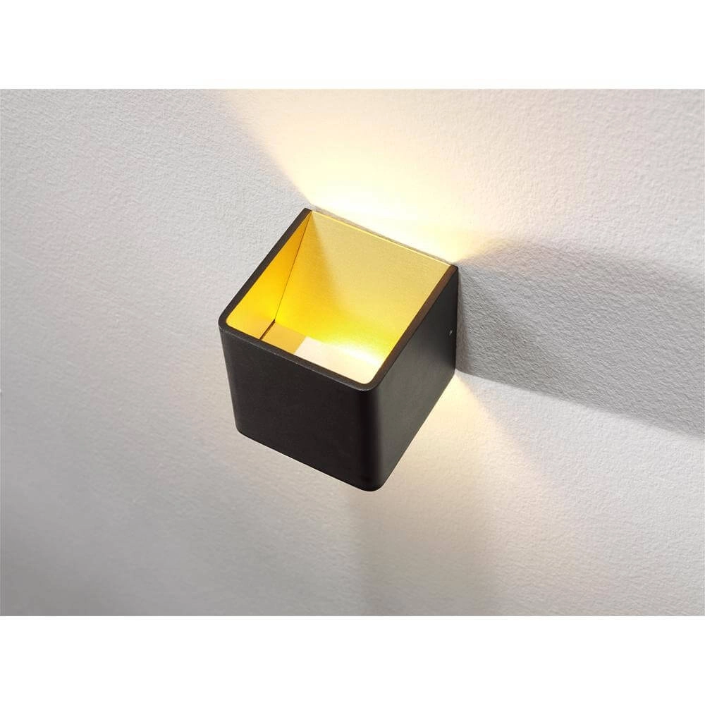 Vierkante wandlamp Fulda zwart met goud Artdelight 8719831736324