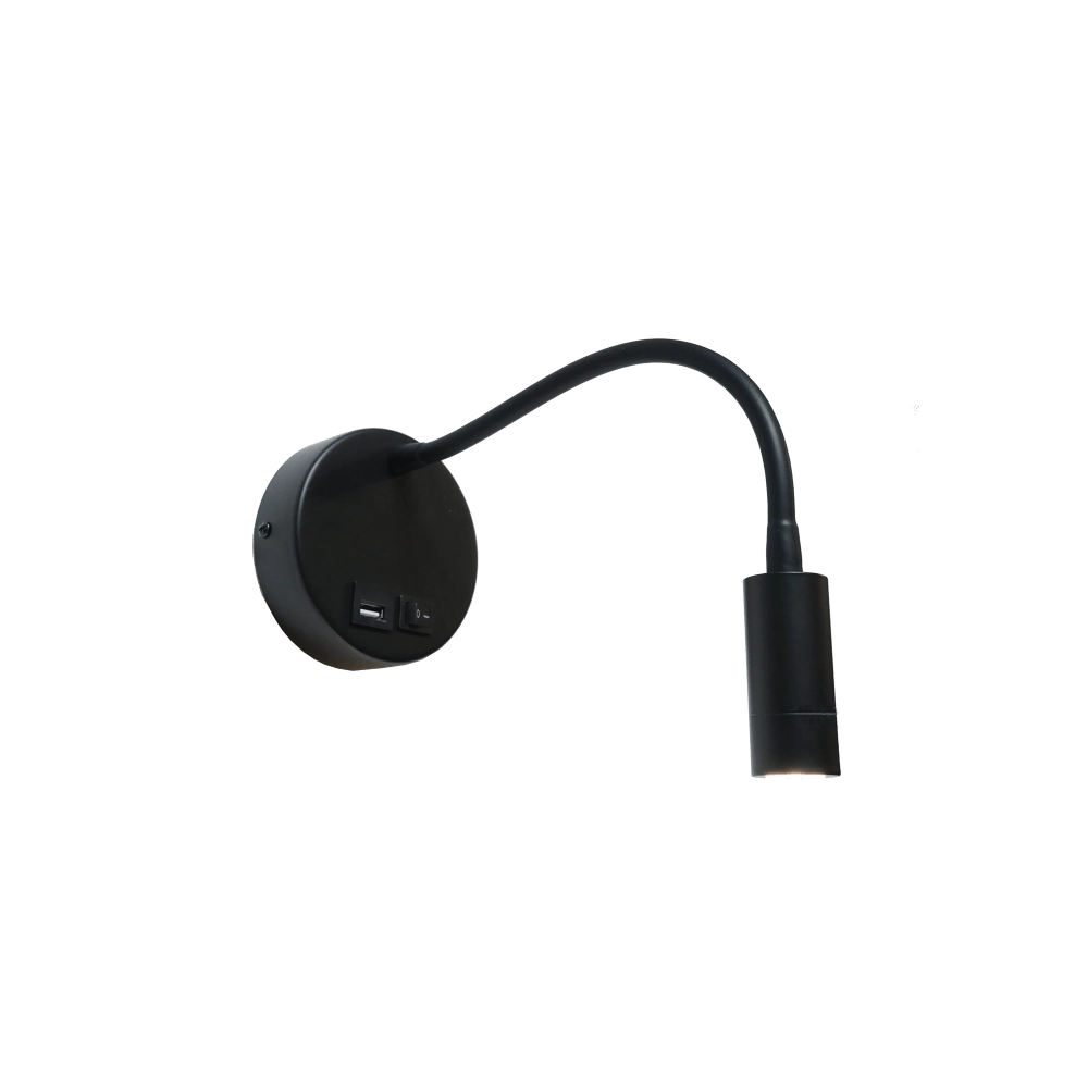 Bedlampje Flex zwart met usb aansluiting