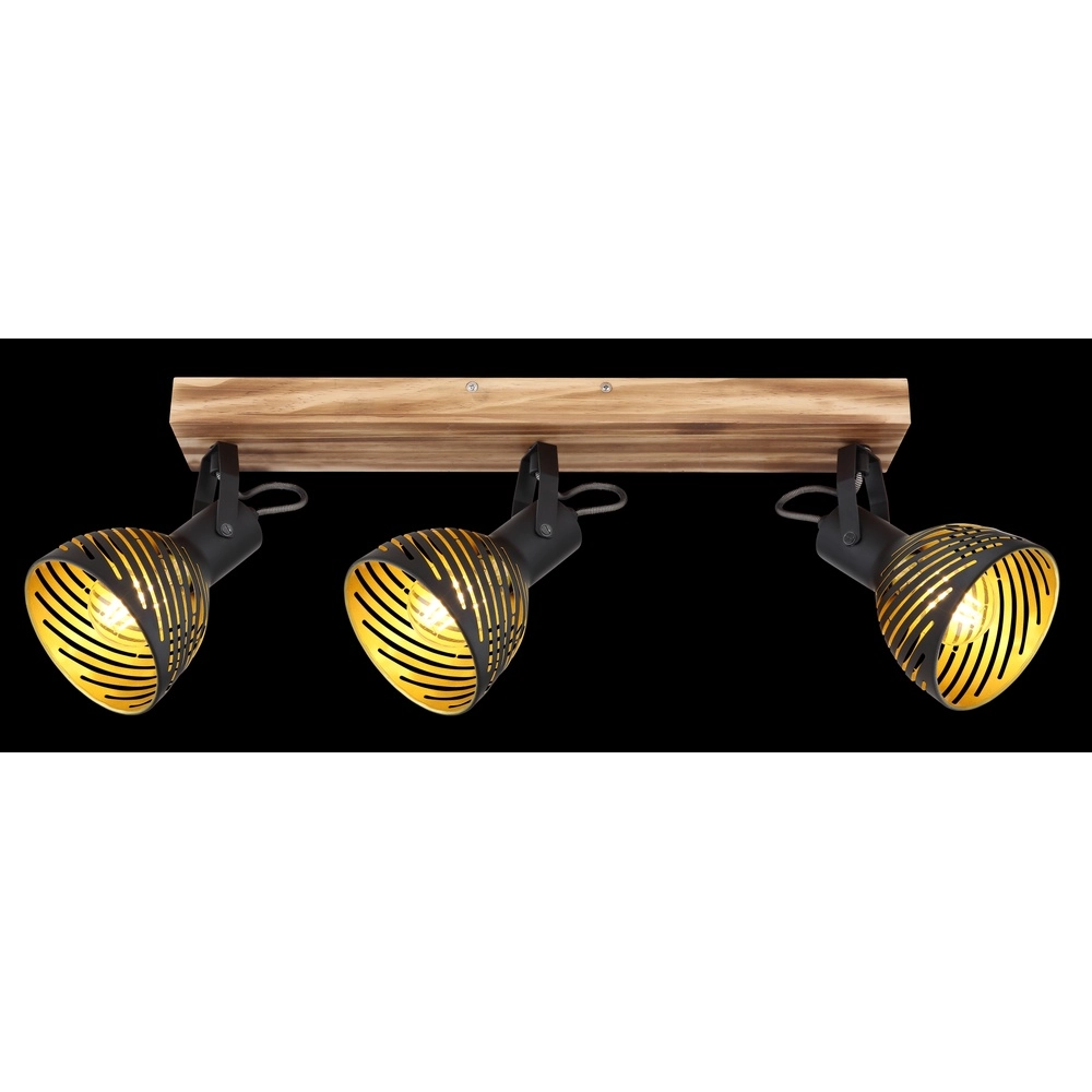 Plafondlamp Lenna 3-lichts hout met zwart Globo 9007371425686