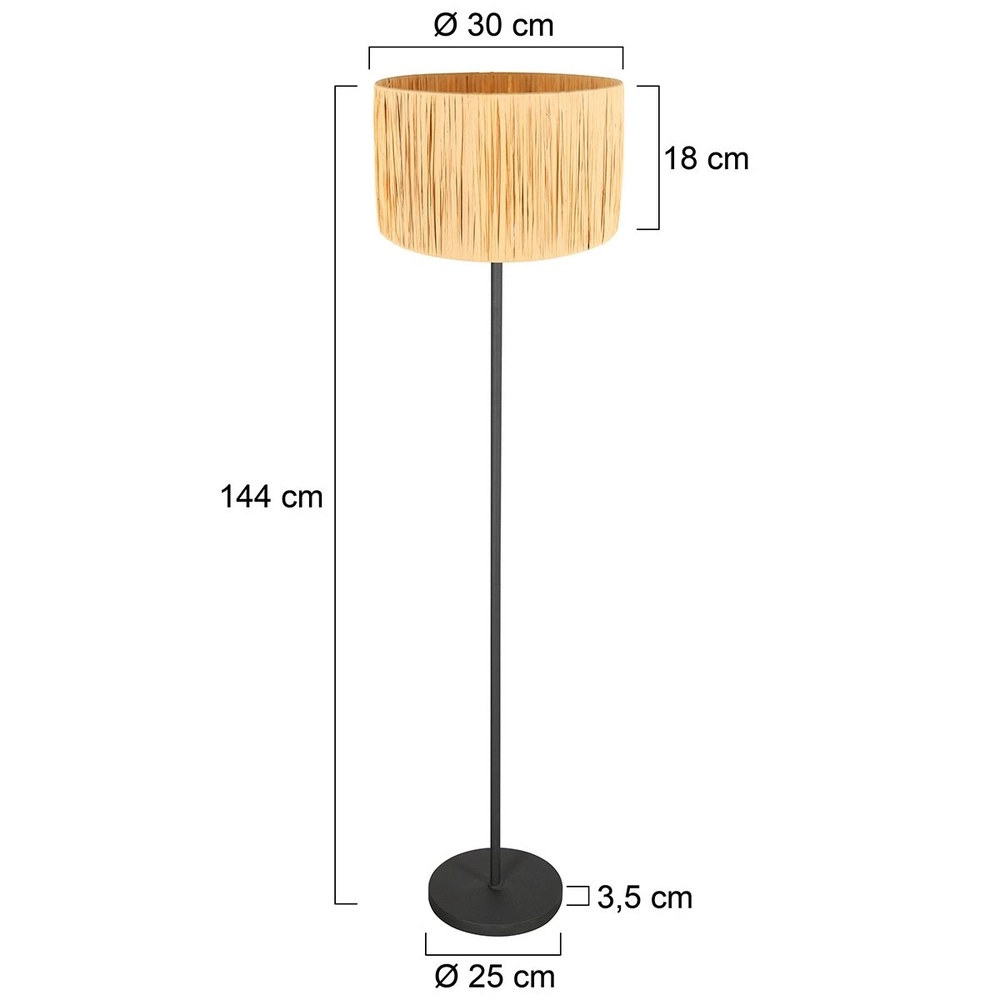 Zwarte vloerlamp Noor met stro kap Steinhauer 8712746182330