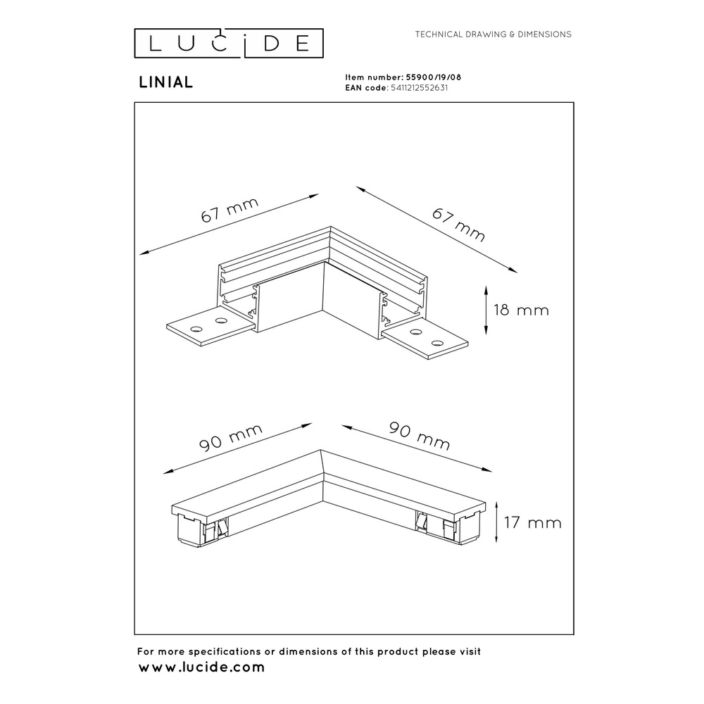 L-connector 1-fase Linial mat zwart chroom Premium by Lucide 5411212552631