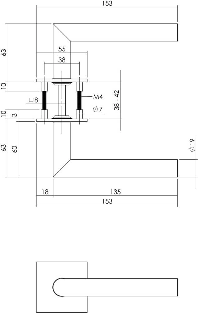 Deurklink Hoek 90 vierkant magneet rozet RVS Intersteel 8714186444320