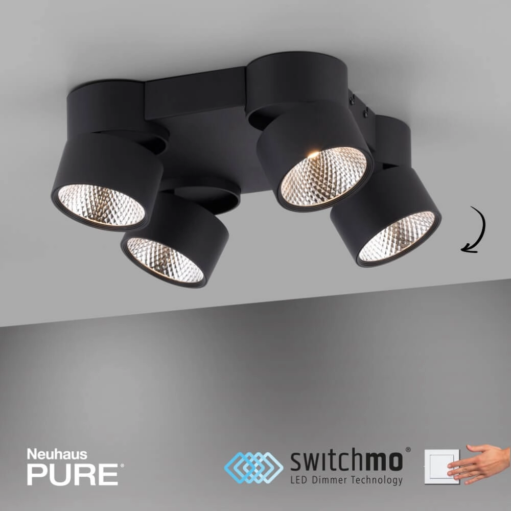 Plafondlamp Pure Nola 4-lichts zwart Paul Neuhaus 4012248372012