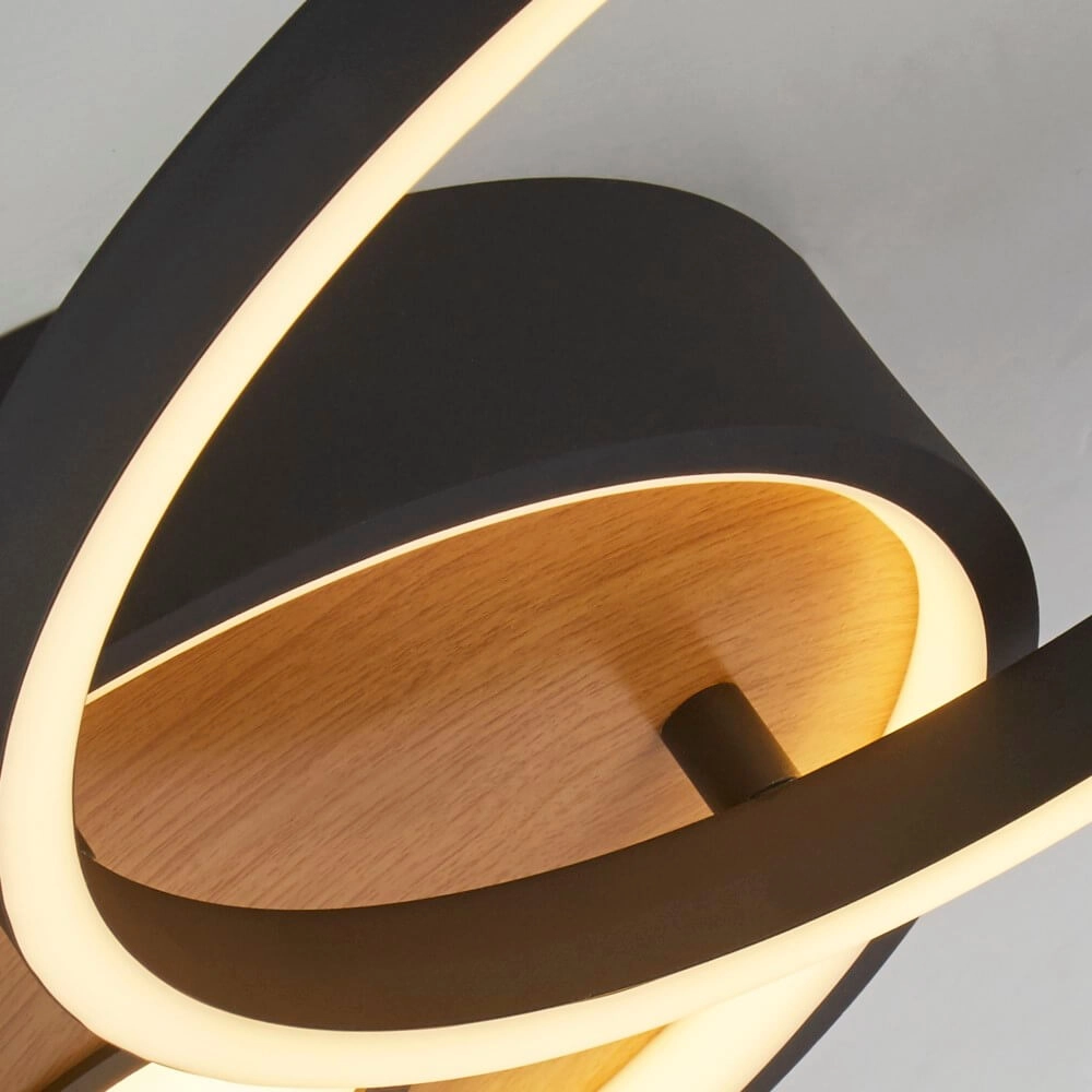 Design plafondlamp Crosby zwart met hout Searchlight 5053423245218