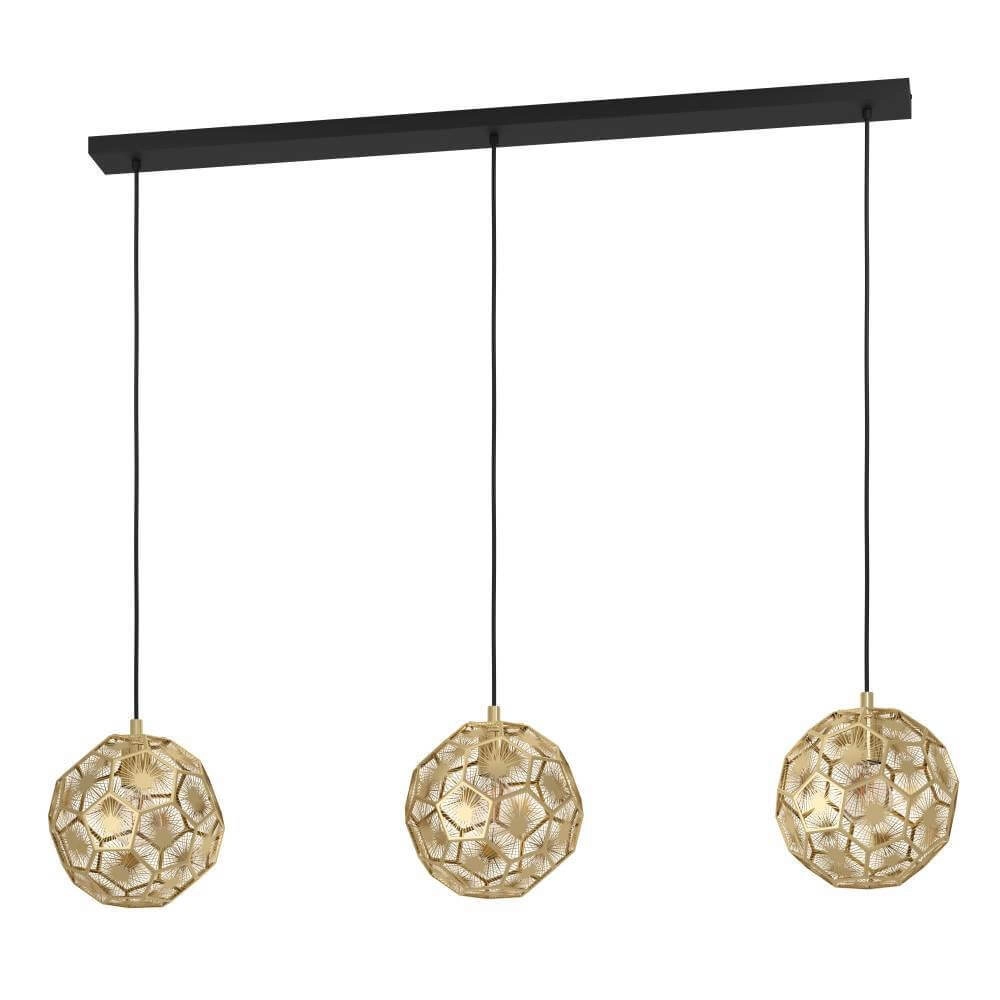 Gouden hanglamp Skoura eetkamer - 3-lichts